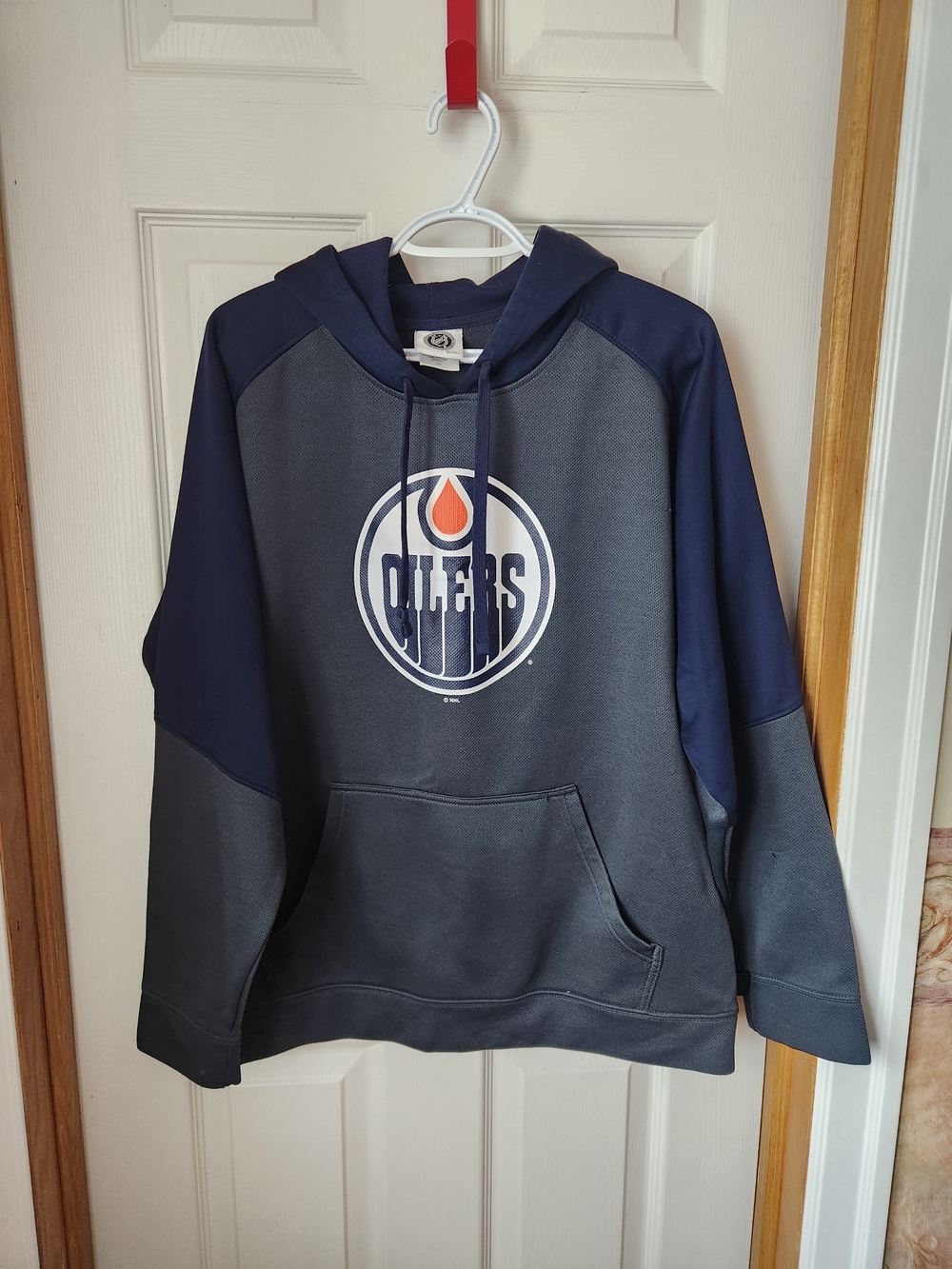 NHL Edmonton Oilers Navy and Charcoal Crewneck Sweater